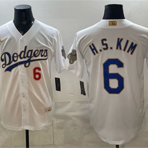 Los Angeles Dodgers #6 H.S.Kim White 2026 Gold Collection Stadium Stitched Jersey