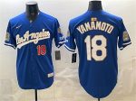 Los Angeles Dodgers #18 Yoshinobu Yamamoto Royal 2026 Gold Collection 9x B2B Champs Patch Stitched Jersey