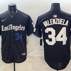 Los Angeles Dodgers #34 Fernando Valenzuela Black 2025 World Series Champions Patch 'Gothic Edition' Vapor Premier Limited Stitched Jersey