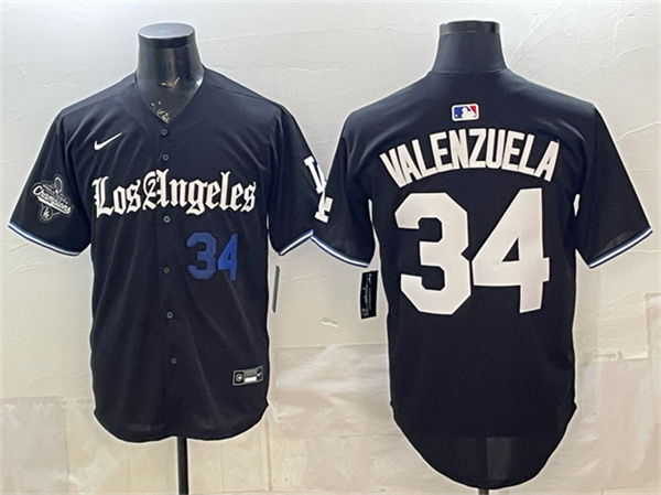 Los Angeles Dodgers #34 Fernando Valenzuela Black 2025 World Series Champions Patch 'Gothic Edition' Vapor Premier Limited Stitched Jersey
