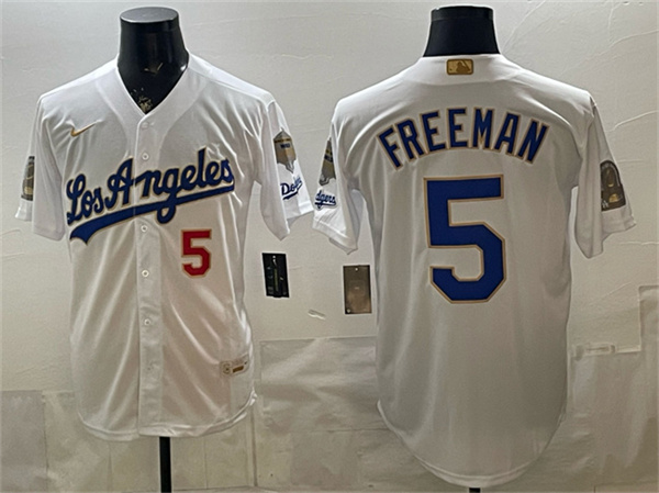 Los Angeles Dodgers #5 Freddie Freeman White 2026 Gold Collection 9x B2B Champs Patch Stitched Jersey