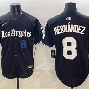 Los Angeles Dodgers #8 Enrique Hern¨¢ndez Black 2025 World Series Champions Patch 'Gothic Edition' Vapor Premier Limited Stitched Jersey