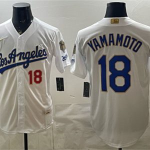 Los Angeles Dodgers #18 Yoshinobu Yamamoto White 2026 Gold Collection 9x B2B Champs Patch Stitched Jersey