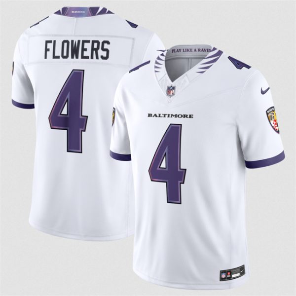 Baltimore Ravens #4 Zay Flowers White 2026 F.U.S.E. Vapor Stitched Limited Jersey