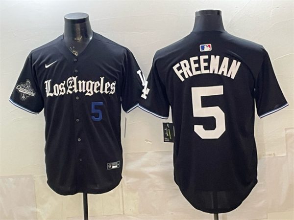 Los Angeles Dodgers #5 Freddie Freeman Black 2025 World Series Champions Patch 'Gothic Edition' Vapor Premier Limited Stitched Jersey