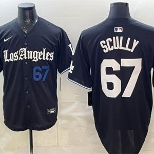 Los Angeles Dodgers #67 Vin Scully Black 2025 World Series Champions Patch 'Gothic Edition' Vapor Premier Limited Stitched Jersey