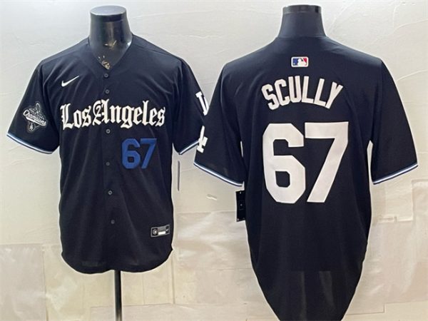 Los Angeles Dodgers #67 Vin Scully Black 2025 World Series Champions Patch 'Gothic Edition' Vapor Premier Limited Stitched Jersey