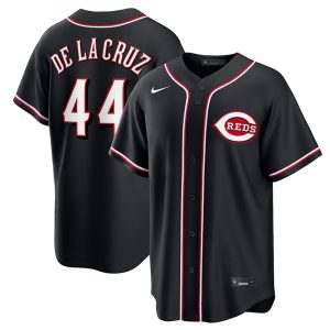 Cincinnati Reds #44 Elly De La Cruz Black Out Stitched Jersey