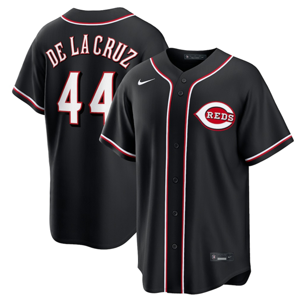 Cincinnati Reds #44 Elly De La Cruz Black Out Stitched Jersey