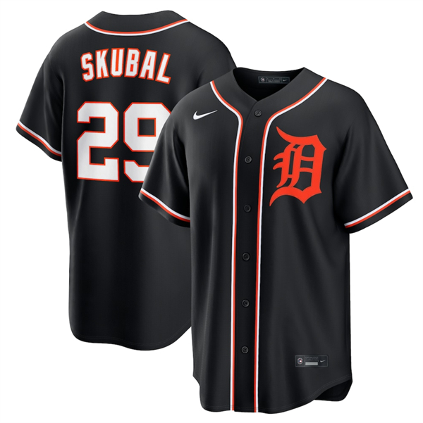 Detroit Tigers #29 Tarik Skubal Black Out Stitched Jersey