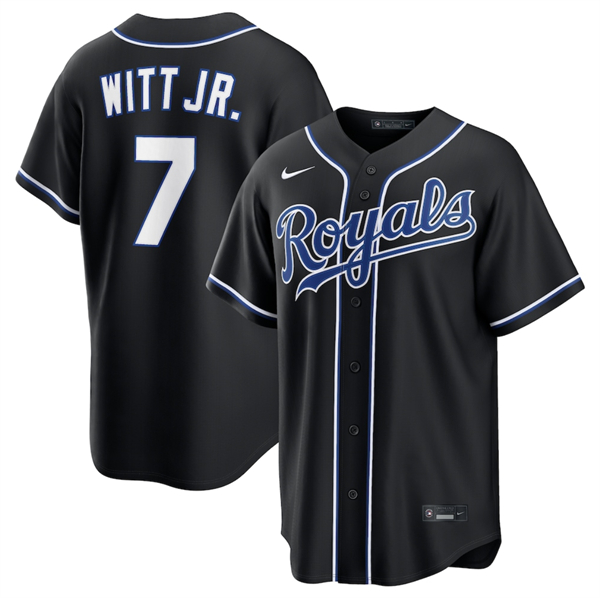 Kansas City Royals #7 Bobby Witt Jr. Black Out Stitched Jersey
