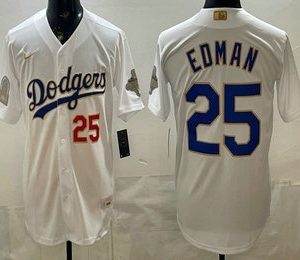 Los Angeles Dodgers #25 Tommy Edman White 2026 Gold Back To Back World Champions Collection Stadium Jersey